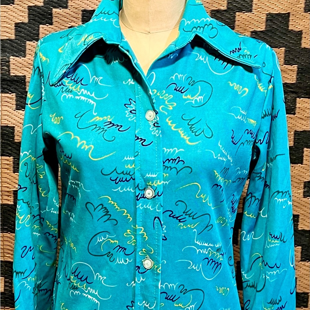 VINTAGE 60s 70s button down shirt dress MCM‎ Twiggy abstract atomic space age - Picture 6 of 17